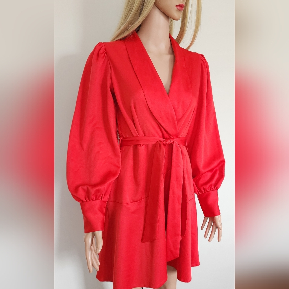 CLOSET RED DRESS SATIN RUFFLE MINI DRESS 8 - Picture 3 of 12